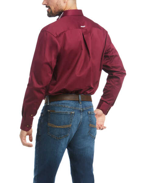 Ariat Men's Burgundy Team Logo Solid Twill Long Sleeve Western Shirt , Multi, hi-res