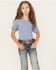 Image #1 - Fornia Girls' Solid Lettuce Edge Short Sleeve Top, Blue, hi-res