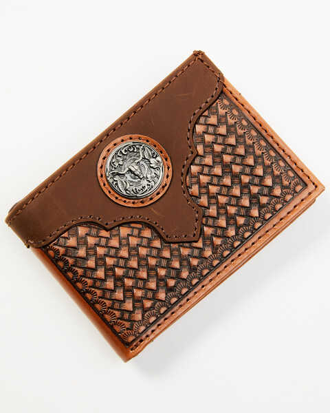 Cody James Men's Longhorn Concho Tooled Leather Bifold Wallet, Brown, hi-res