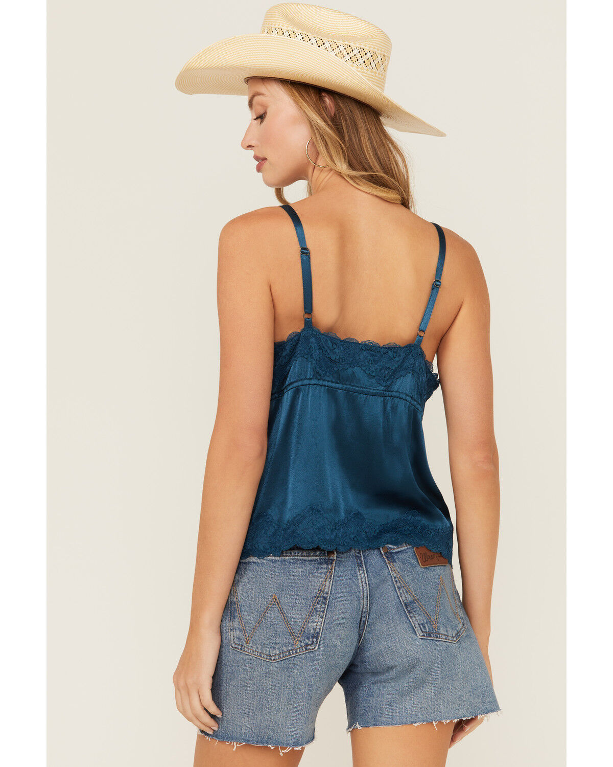 Image #4 - Shyanne Women's Lace Trim Satin Cami, Dark Blue, hi-res