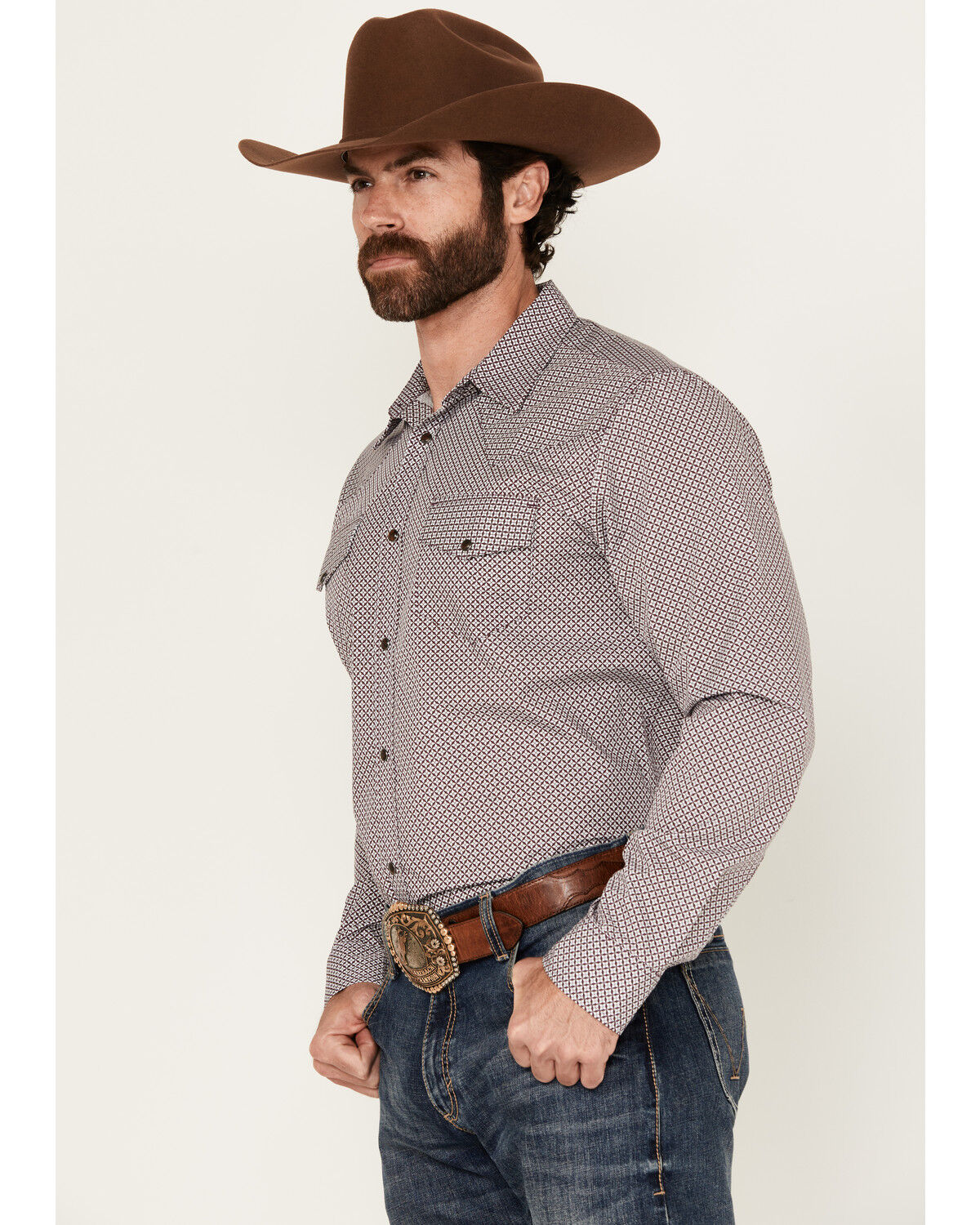 Image #2 - Gibson Trading Co Men's Star Struck Geo Print Long Sleeve Snap Western Shirt, Burgundy, hi-res
