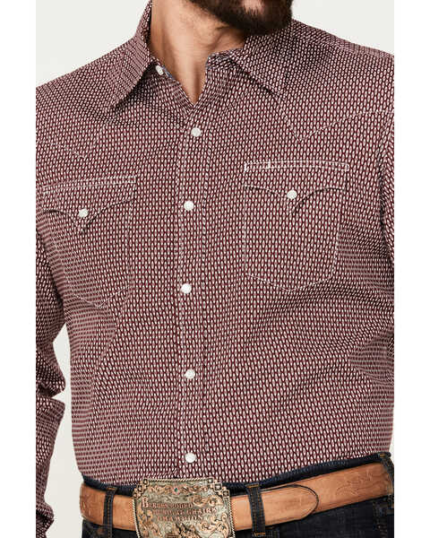 Image #3 - Stetson Men's Diamond Geo Print Long Sleeve Pearl Snap Western Shirt, Burgundy, hi-res
