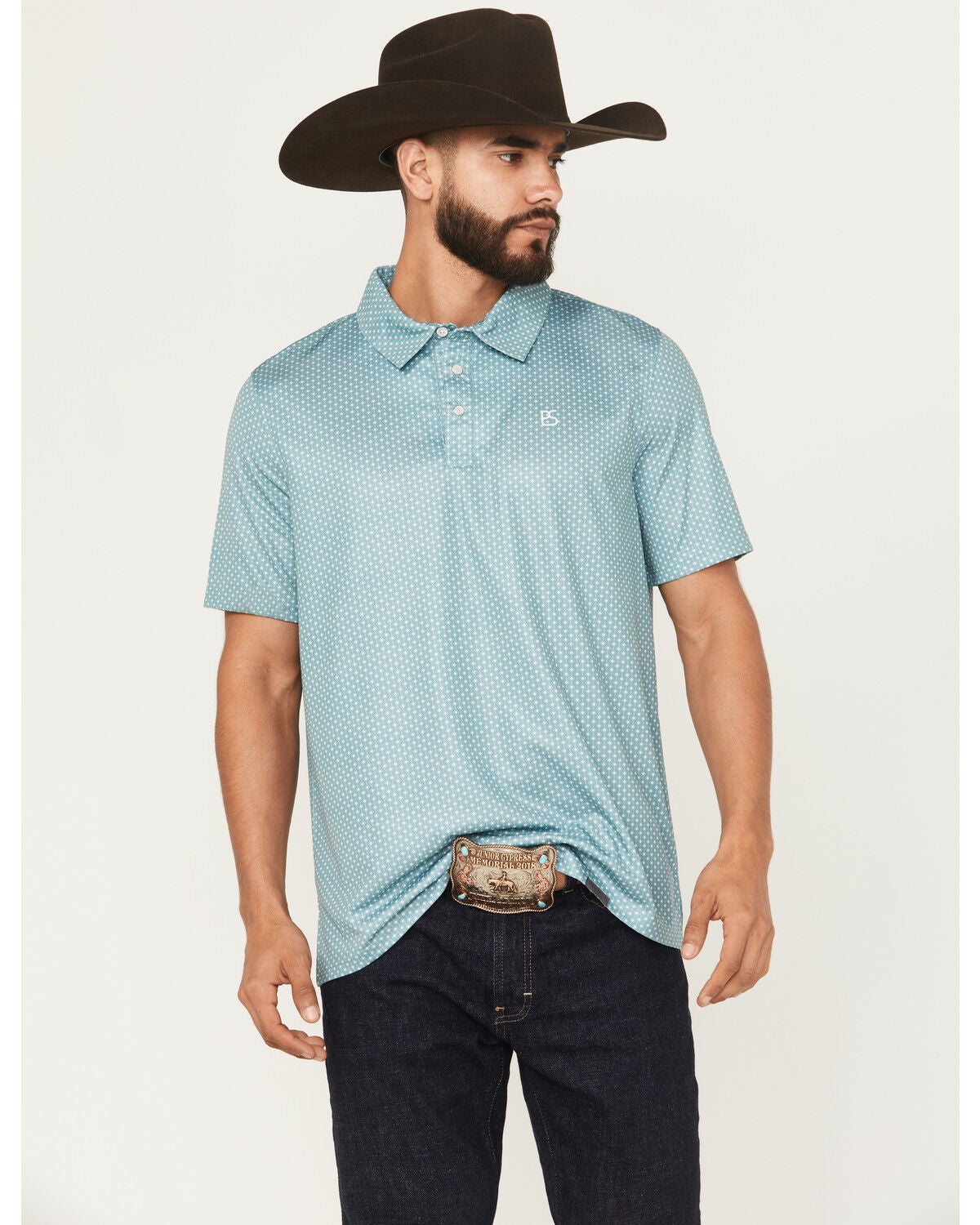 Image #1 - Panhandle Slim Men's Geo Print Short Sleeve Snap Performance Polo Shirt, , hi-res