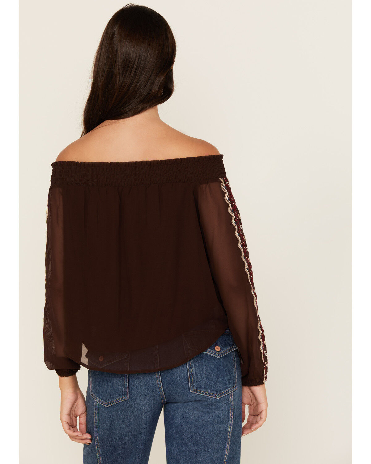 Image #4 - Shyanne Women's Georgette Embroidered Off The Shoulder Top, Chocolate, hi-res