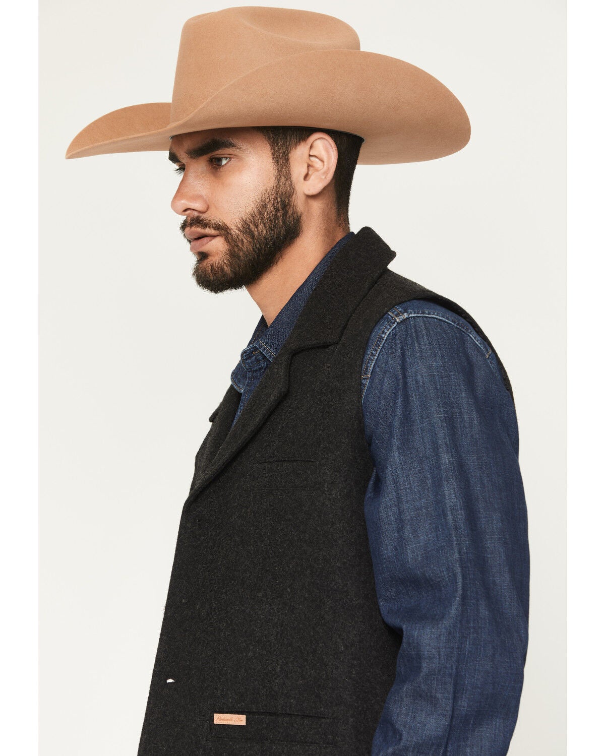 Image #2 - Panhandle Slim Men's Montana Wool Button-Down Vest, Black, hi-res