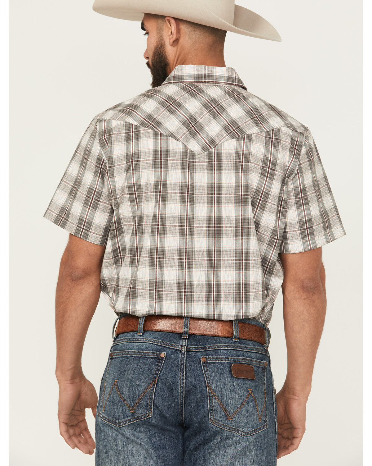 Image #4 - Gibson Trading Co Men's Starlink Plaid Print Short Sleeve Snap Western Shirt - Big, Grey, hi-res