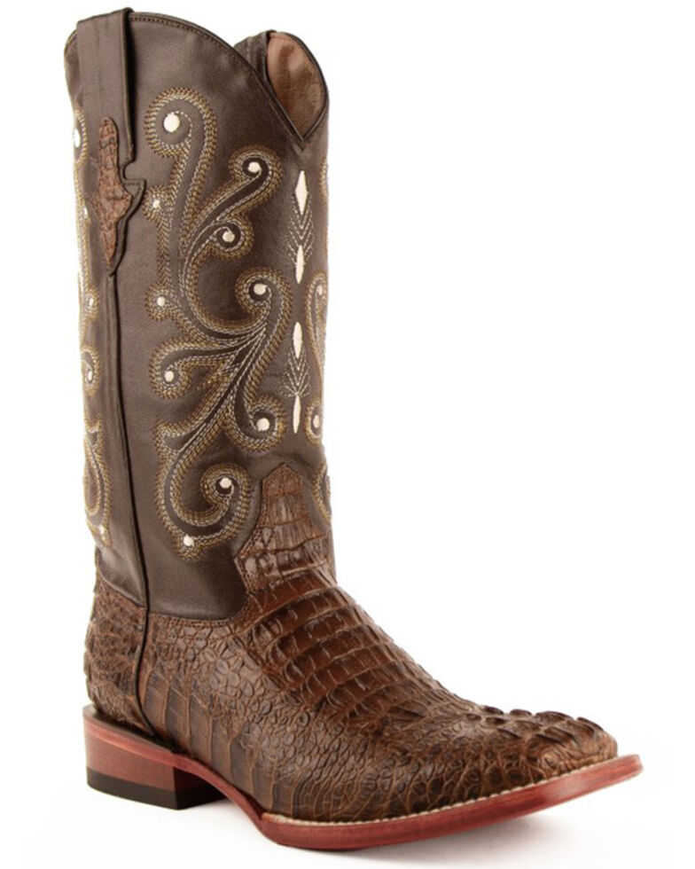 Ferrini Men's Caiman Croc Print Cowboy Boots - Wide Square Toe, Rust, hi-res