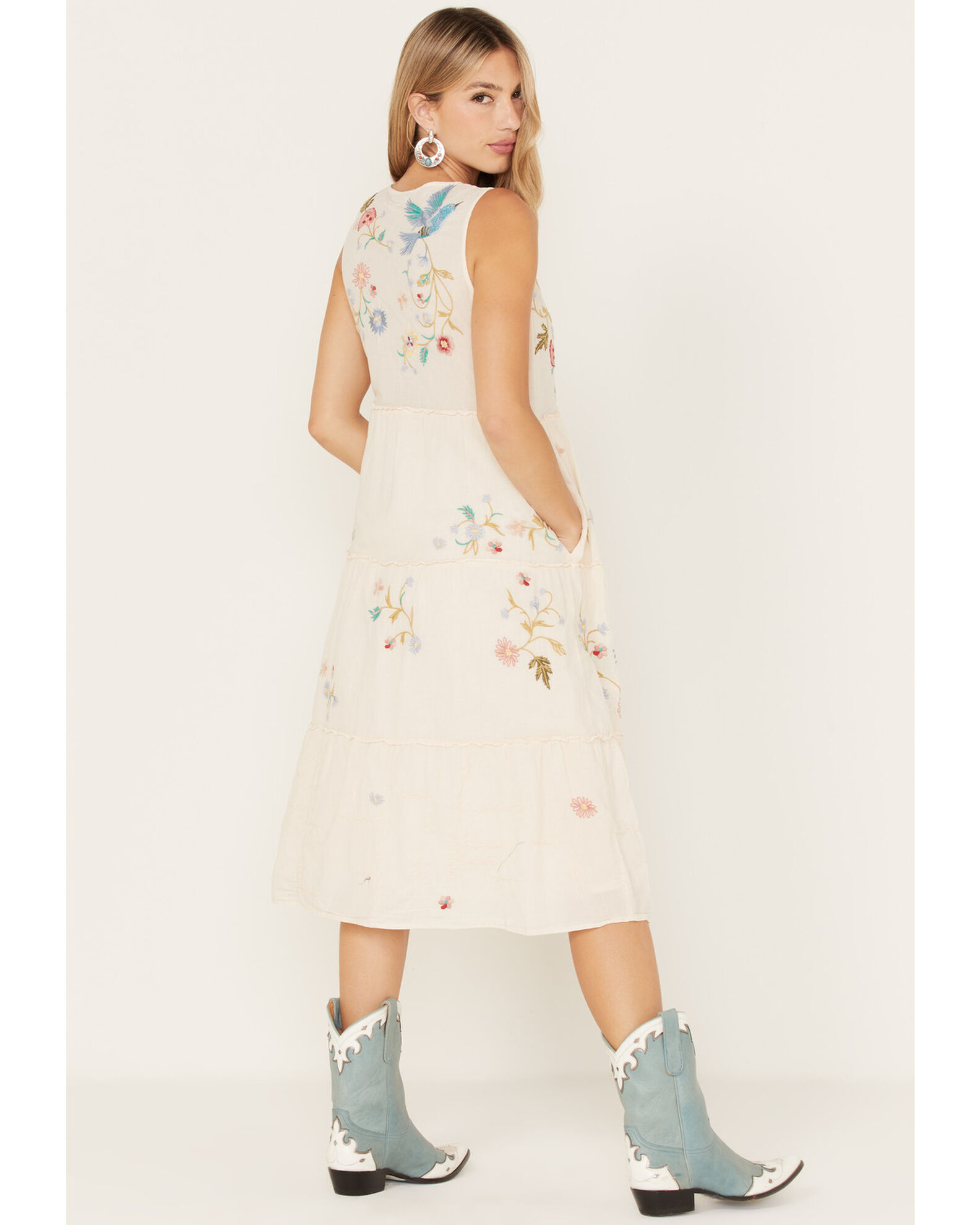 Image #4 - Johnny Was Women's Zanzibar Tiered Embroidered Midi Dress, Ivory, hi-res