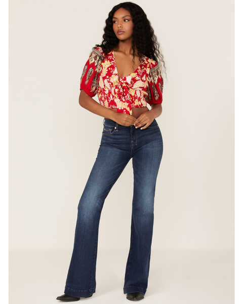 Image #2 - Band of the Free Women's Beautiful Noise Floral Print Crop Top, Red, hi-res