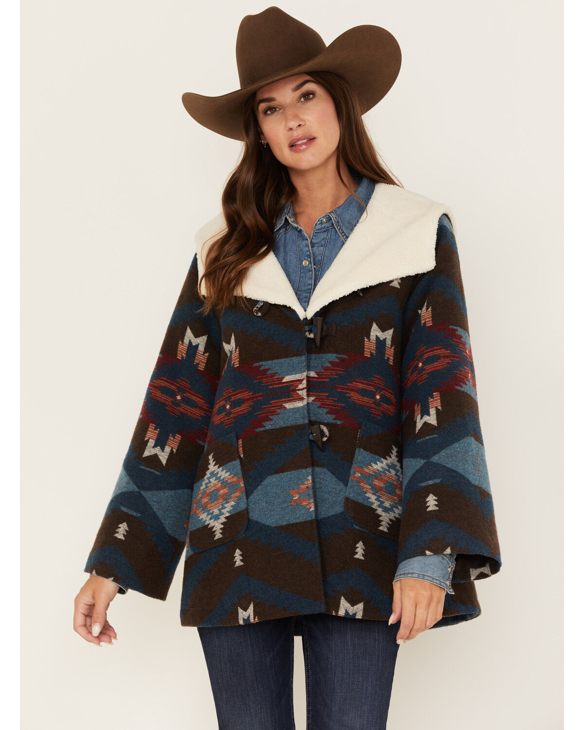 Image #1 - Powder River Outfitters Women's Southwestern Print Sherpa-Lined Jacquard Coat, , hi-res