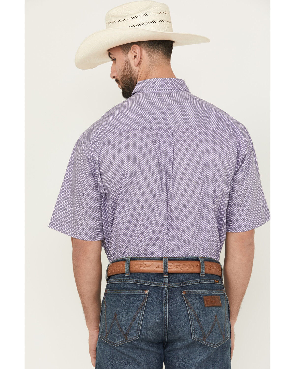 Image #4 - George Strait by Wrangler Men's Geo Print Short Sleeve Button-Down Stretch Western Shirt, Purple, hi-res