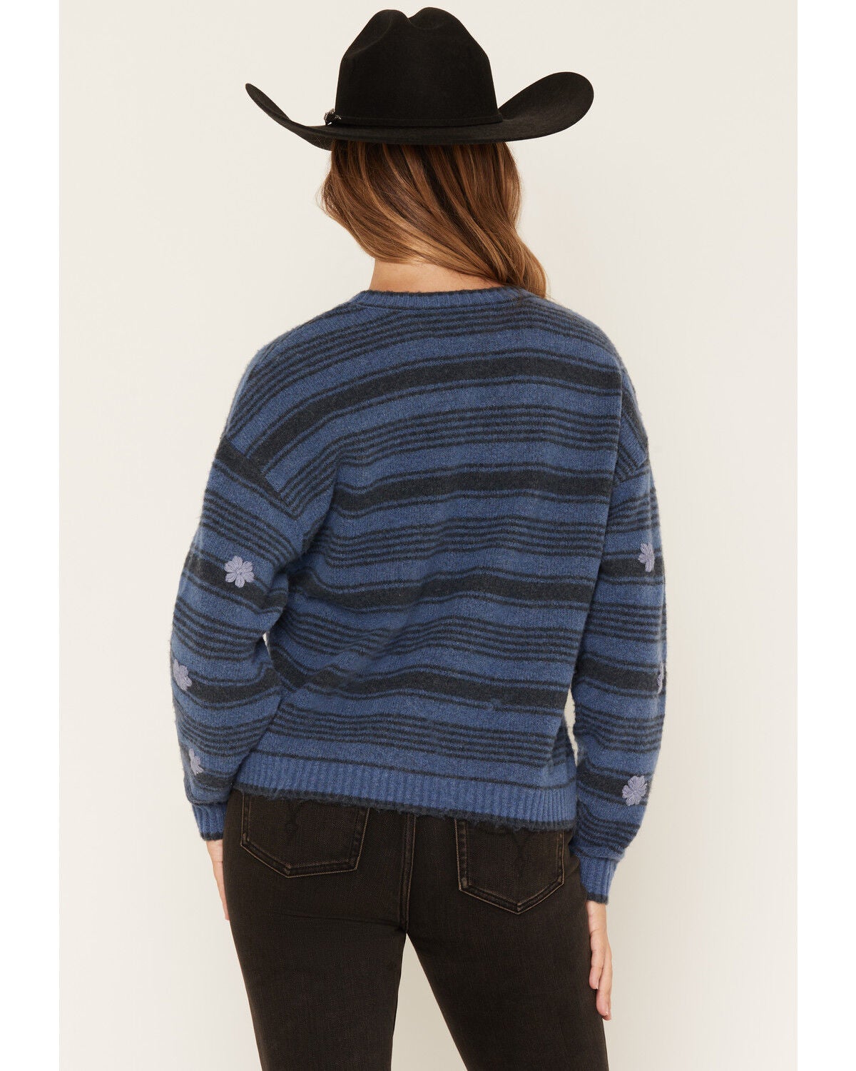 Image #4 - Saltwater Luxe Women's Floral Embroidered Striped Print Sweater, Blue, hi-res