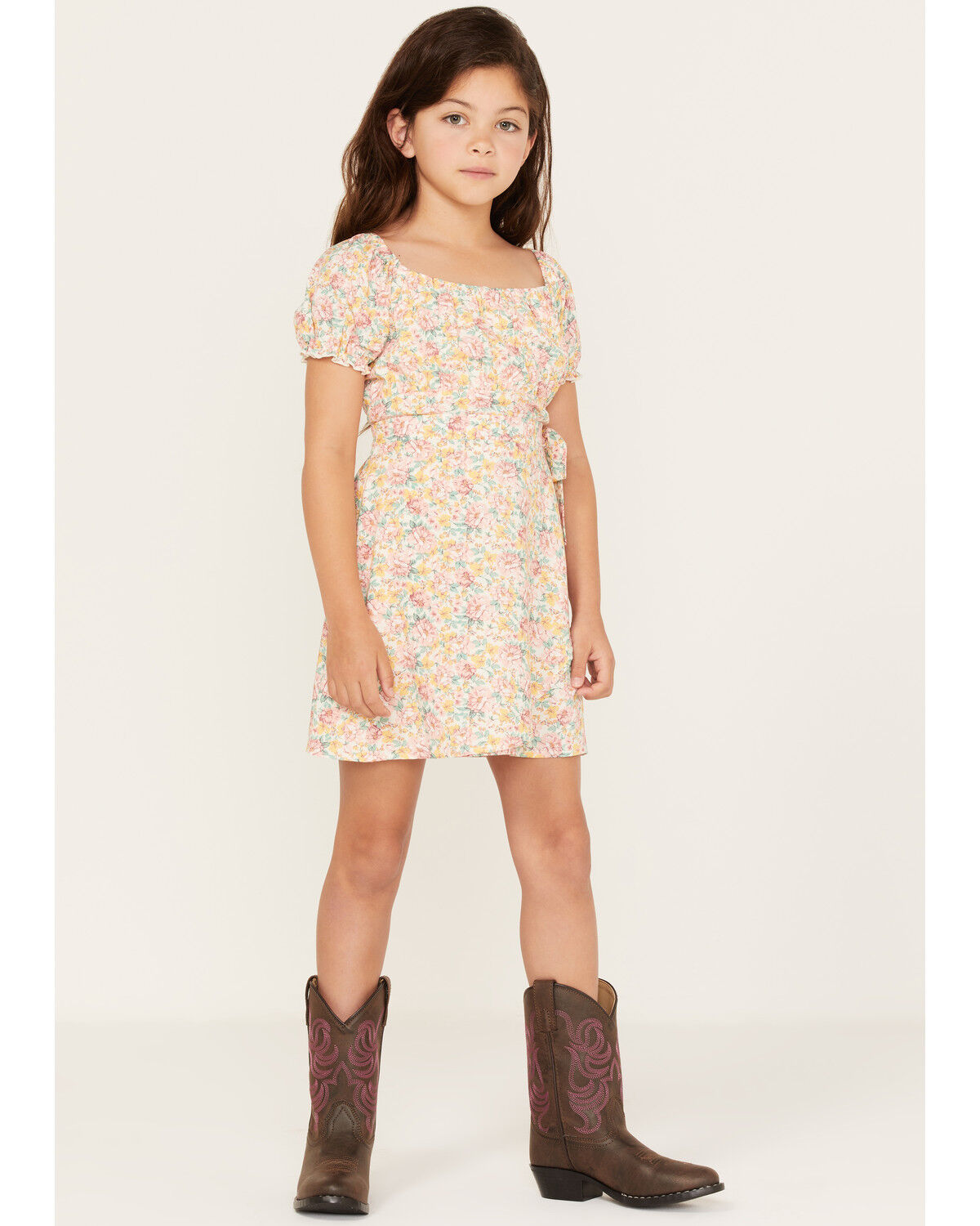 Image #2 - Shyanne Girls' Floral Print Skirt Set - 2-Piece, Yellow, hi-res