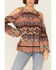 Image #2 - Miss Me Women's Vertical Print Cold Shoulder Bell Sleeve Woven Top, Rust Copper, hi-res