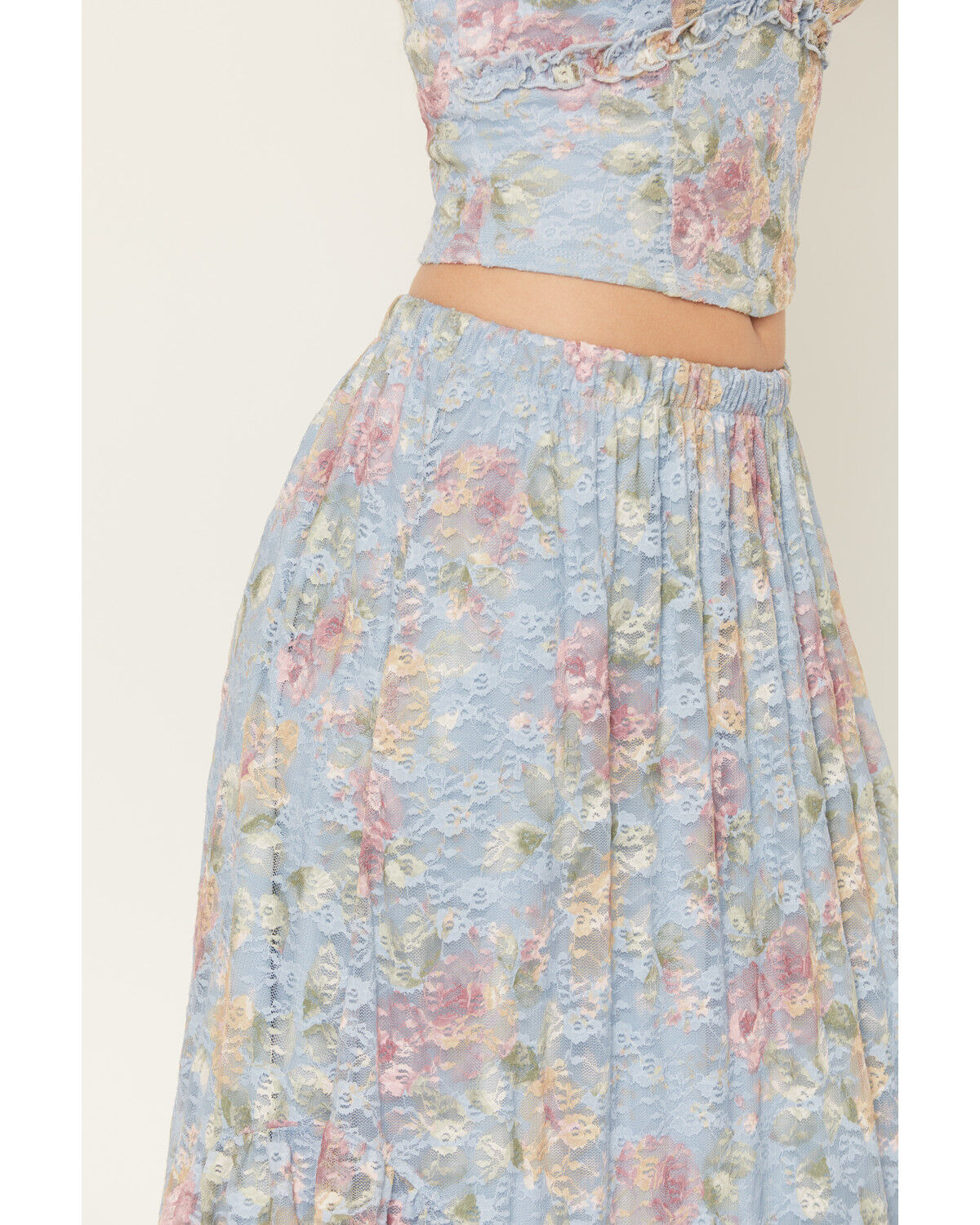 Image #4 - Originality Women's Boot Barn Exclusive Printed Lace Handkerchief Midi Skirt, Blue, hi-res