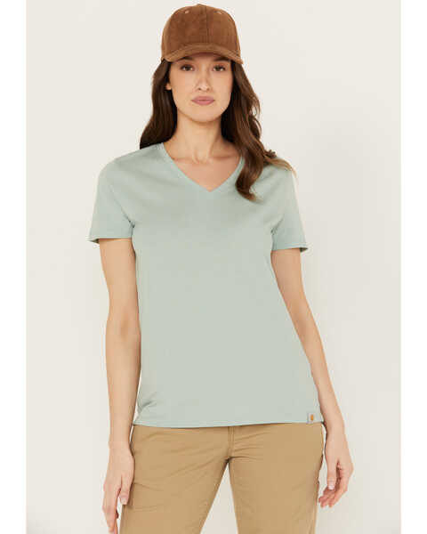 Image #1 - Carhartt Women's Relaxed Fit Lightweight Short Sleeve V Neck T-Shirt, Sage, hi-res