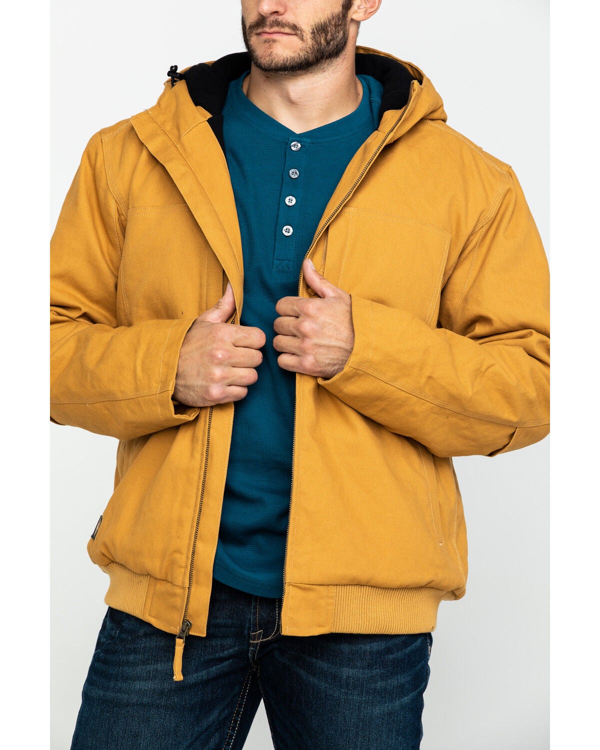 Image #4 - Hawx Men's Brown Canvas Quilted Bi-Swing Hooded Zip Front Work Jacket, , hi-res