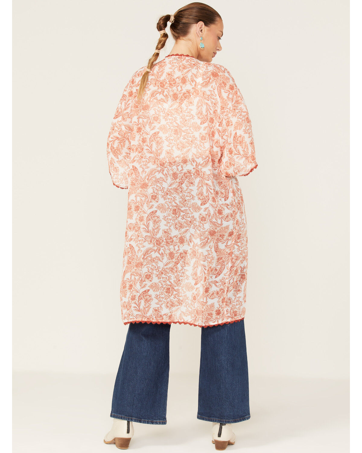 Image #4 - Wild Moss Women's Floral Print Sheer Kimono, Ivory, hi-res