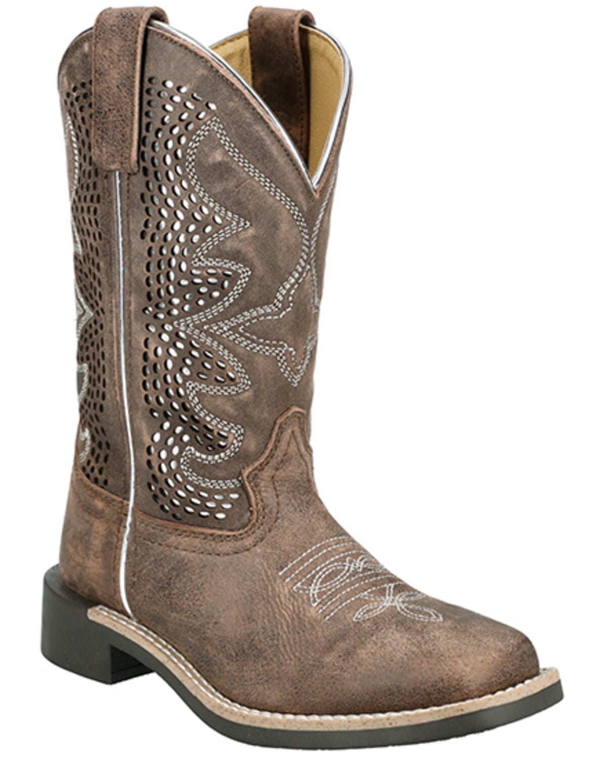 Smoky Mountain Little Girls' Willow Western Boots - Broad Square Toe, Brown, hi-res
