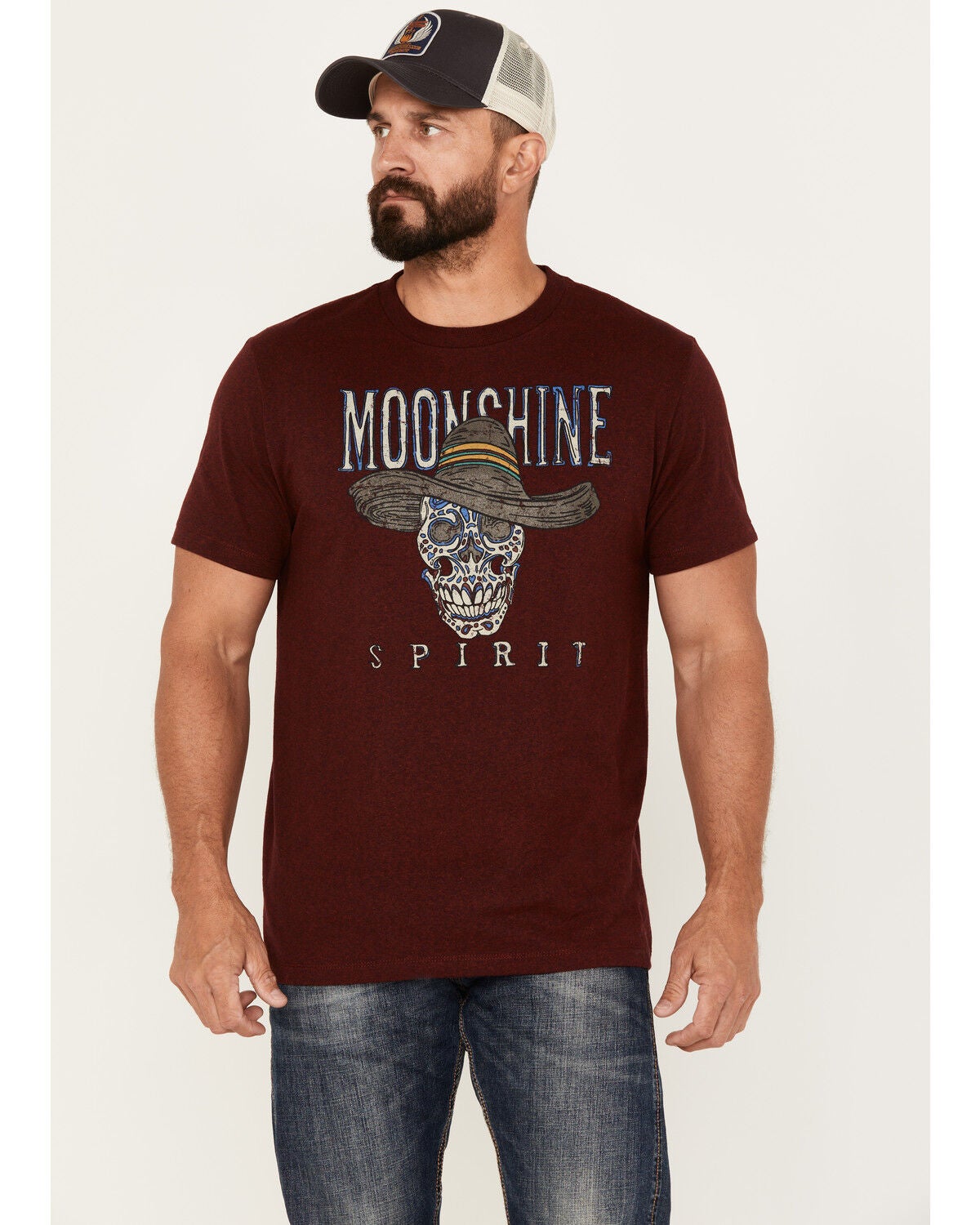 Moonshine Spirit&reg; Men's Sombrero Skull Short Sleeve Graphic T-Shirt, Burgundy, hi-res