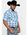 Image #3 - Resistol Men's Blue Vallecito Large Plaid Short Sleeve Western Shirt, Blue, hi-res