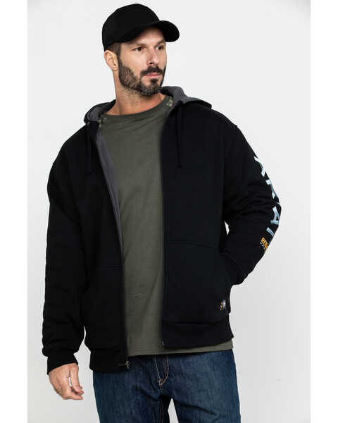 Image #1 - Ariat Men's Rebar All-Weather Full Zip Work Hooded Sweatshirt - Big & Tall , Black, hi-res