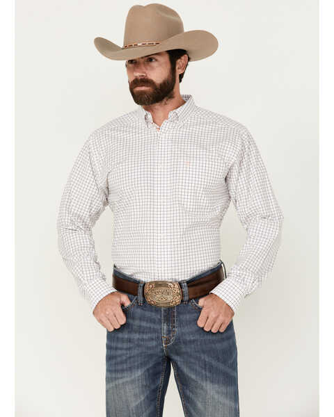 Image #1 - Ariat Men's Pro Series Tristin Checkered Print Long Sleeve Button-Down Western Shirt , White, hi-res