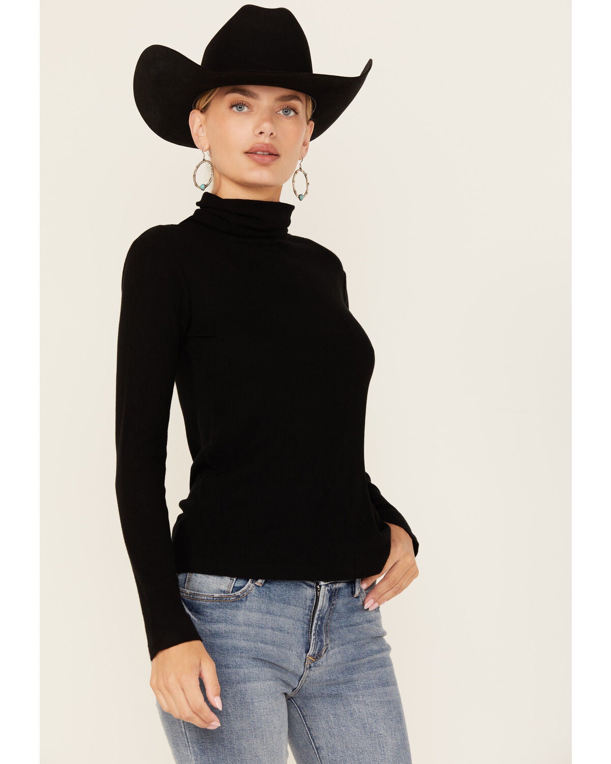 Miss Me Women's Lightweight Layering Turtleneck Shirt, Black, hi-res