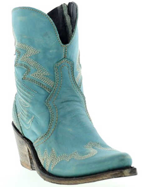Liberty Black Women's Side Bug & Wrinkle Fontana Crack Short Cowgirl Boots - Pointed Toe, Turquoise, hi-res
