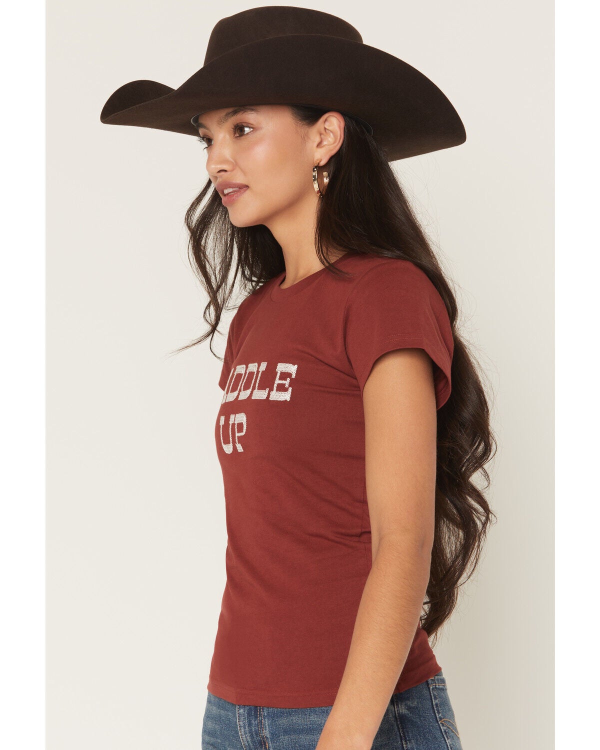 Image #2 - Wrangler Women's Saddle Up Short Sleeve Embroidered Tee, Rust Copper, hi-res
