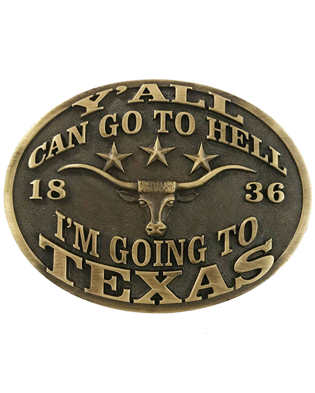 Image #1 - AndWest "Y'all Can Go To Hell, I'm Going To Texas" Buckle, Bronze, hi-res