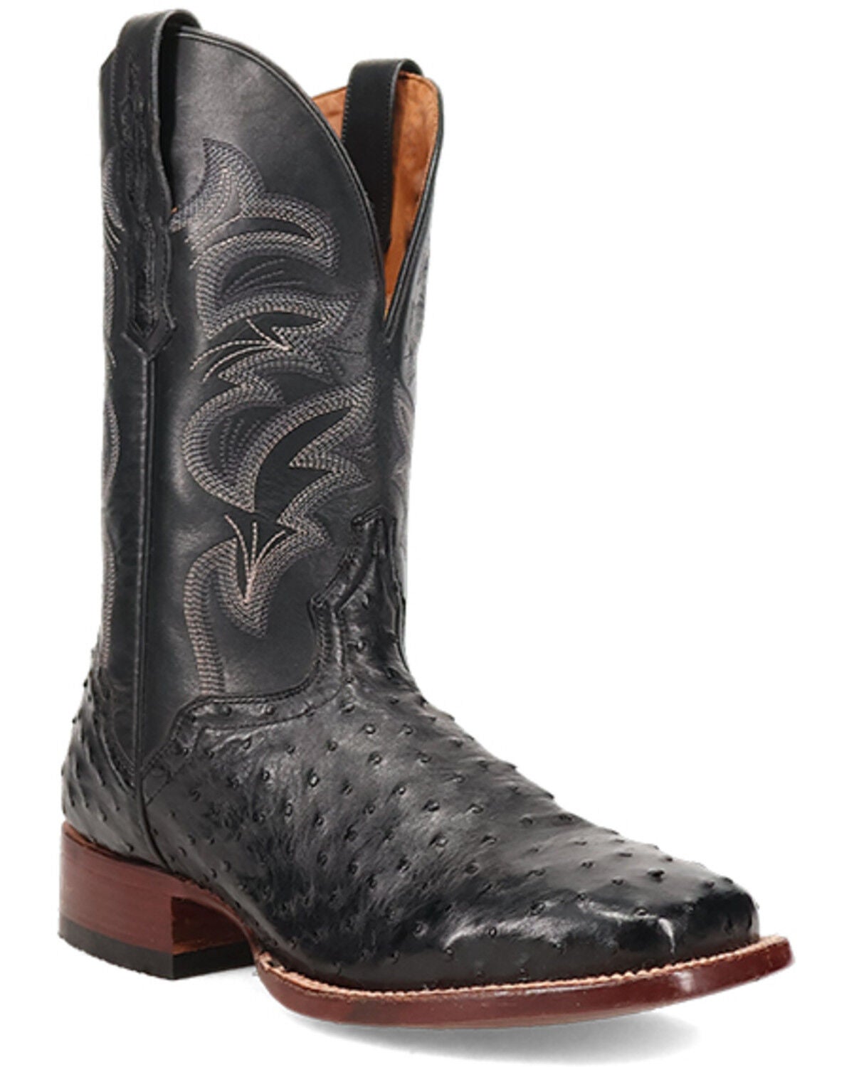 El Dorado Men's Handmade Full Quill Ostrich Stockman Boots - Broad Square Toe, Black, hi-res