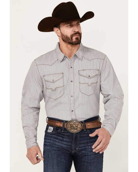 Kimes Ranch Men's Grimes Denim Long Sleeve Pearl Snap Western Shirt , Grey, hi-res
