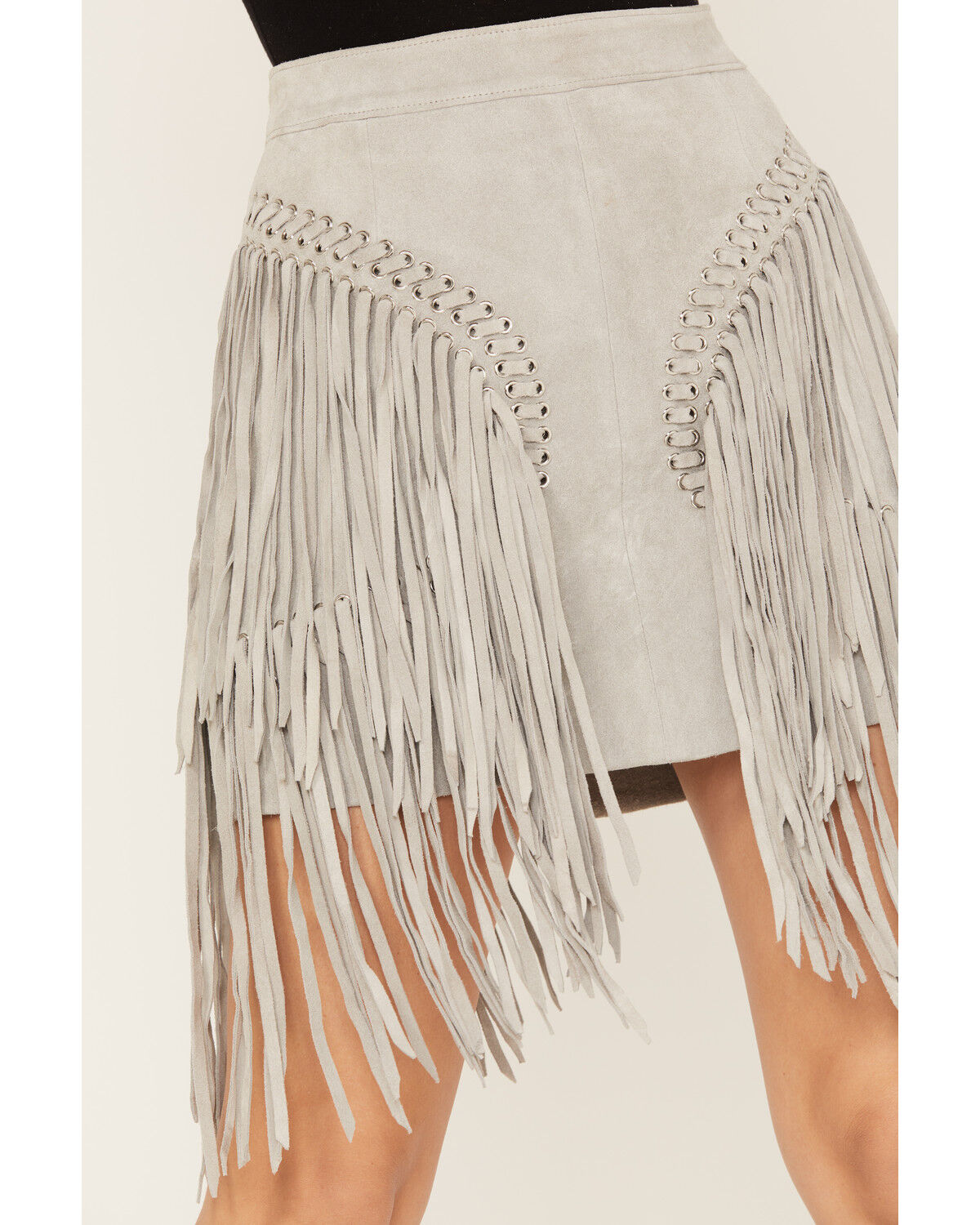 Image #2 - Wonderwest Women's Suede Fringe Mini Skirt, Grey, hi-res