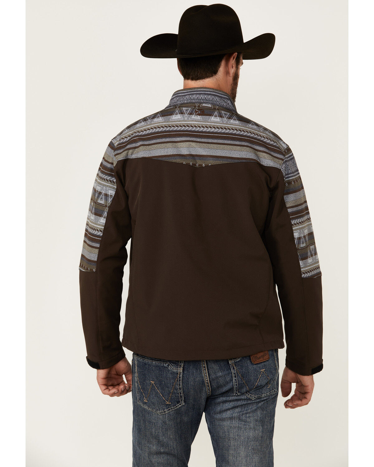 Image #4 - Hooey Men's Serape Striped Print Color Block Softshell Jacket, Brown, hi-res