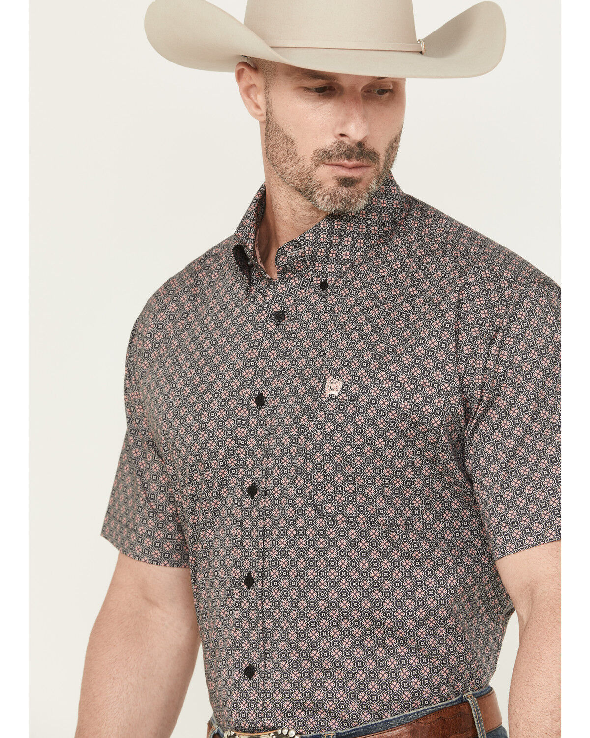 Image #2 - Cinch Men's Geo Print Short Sleeve Button-Down Stretch Western Shirt, Grey, hi-res