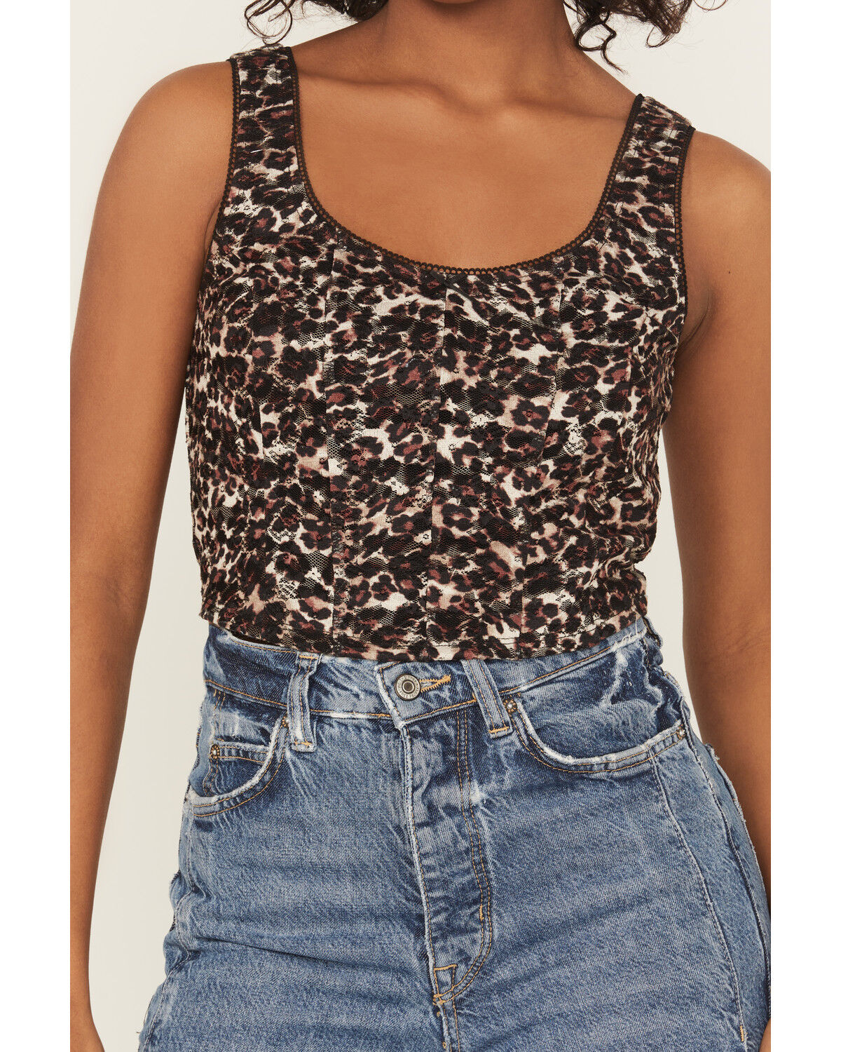 Image #3 - Originality Women's Lace Leopard Print Corset Top, Brown, hi-res