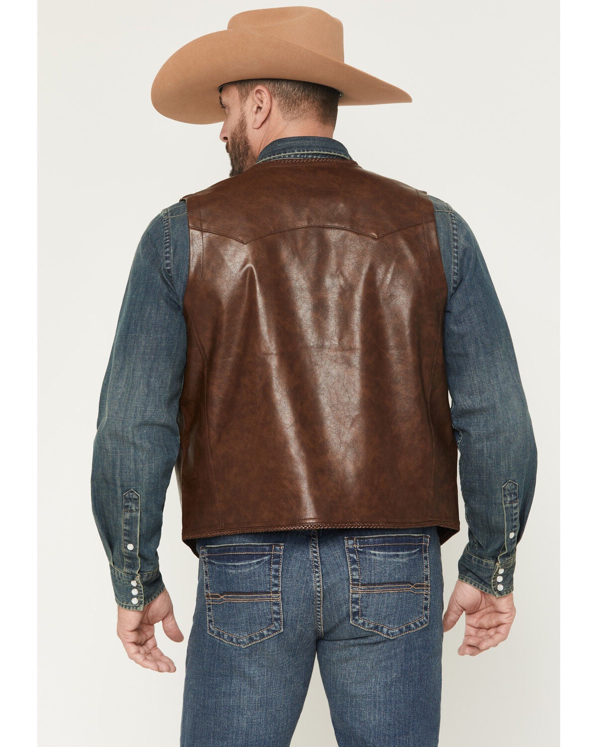 Image #4 - Cody James Men's Hogan Faux Leather Braided Hem Vest, Brown, hi-res