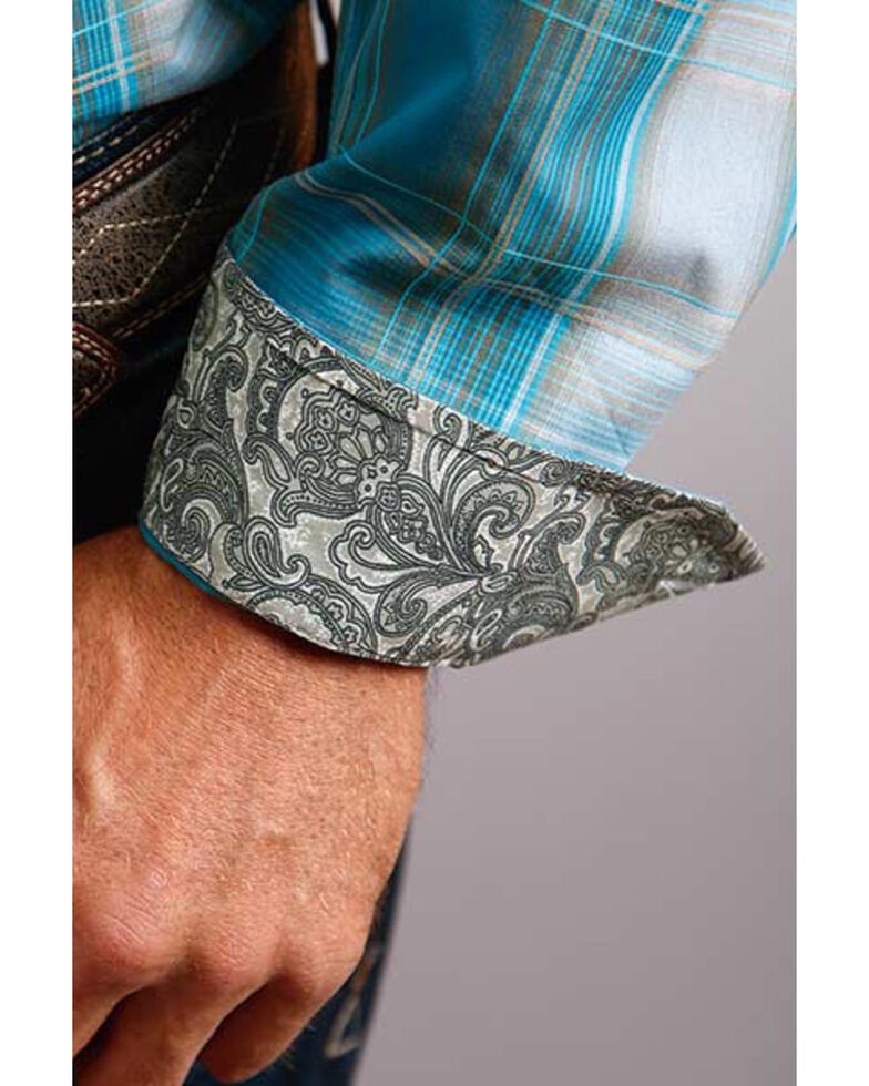 Stetson Men's Teal Plaid Button Long Sleeve Western Shirt , Blue, hi-res