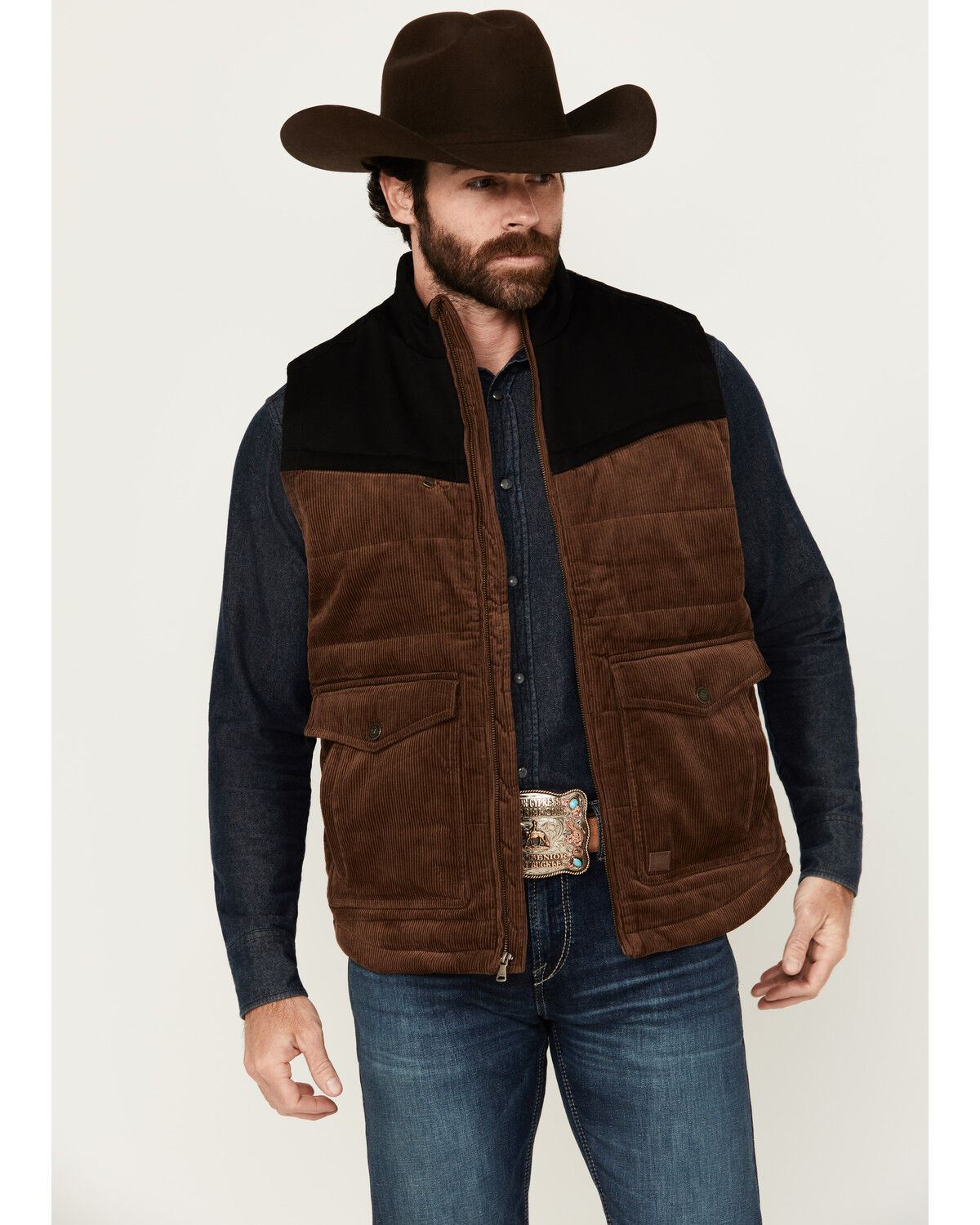 Image #1 - Cody James Men's Waren Corduroy Puffer Vest, Brown, hi-res