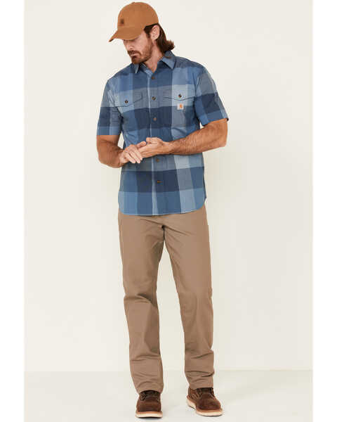 Image #2 - Carhartt Men's Plaid Print Rugged Flex Short Sleeve Button Down Work Shirt , Navy, hi-res