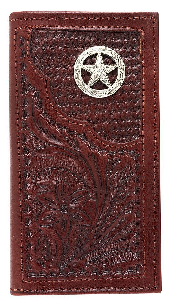 American West Hand Tooled Leather Rodeo Wallet, Mahogany, hi-res