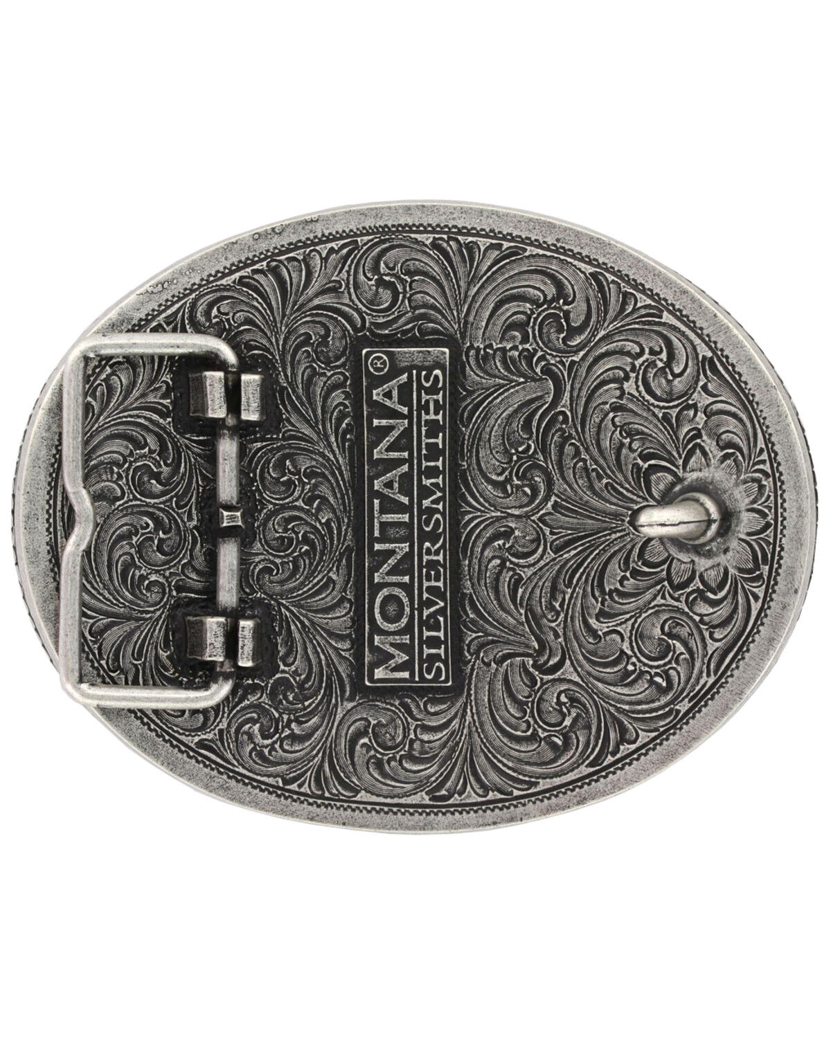 Image #2 - Montana Silversmiths Men's Barbed Wire Longhorn Classic Impressions Attitude Belt Buckle, Silver, hi-res