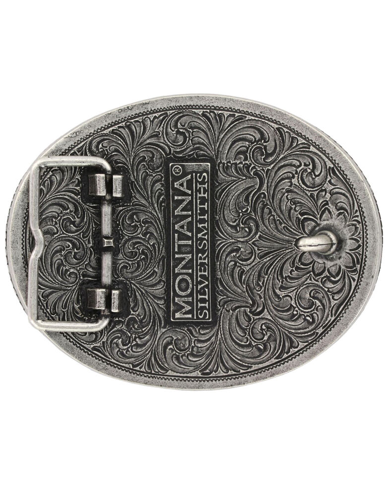Montana Silversmiths Barbed Wire Longhorn Classic Impressions Attitude Belt Buckle, Silver, hi-res