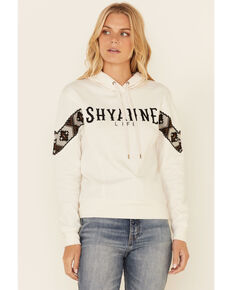 Shyanne Women's Sand Logo Embroidered Sleeve Lace Pullover Hoodie , Sand, hi-res