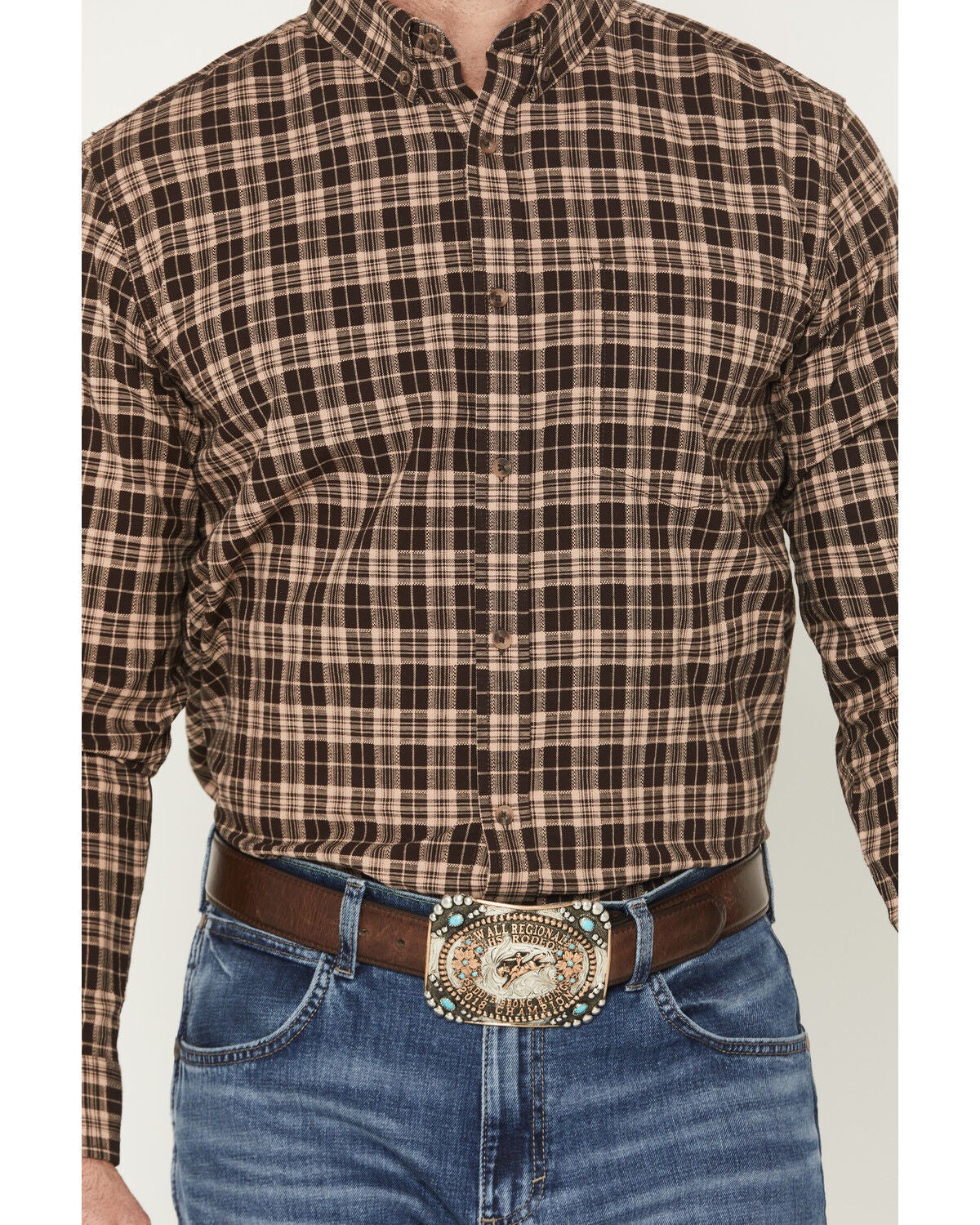 Image #3 - Cody James Men's Whiskey Ranch Plaid Print Long Sleeve Button-Down Stretch Western Shirt, Brown, hi-res