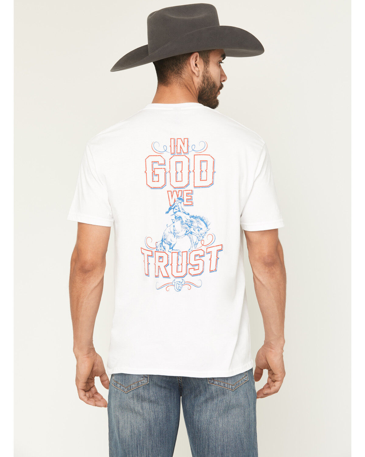 Image #1 - Cowboy Hardware Men's In God We Trust Short Sleeve Graphic T-Shirt, White, hi-res