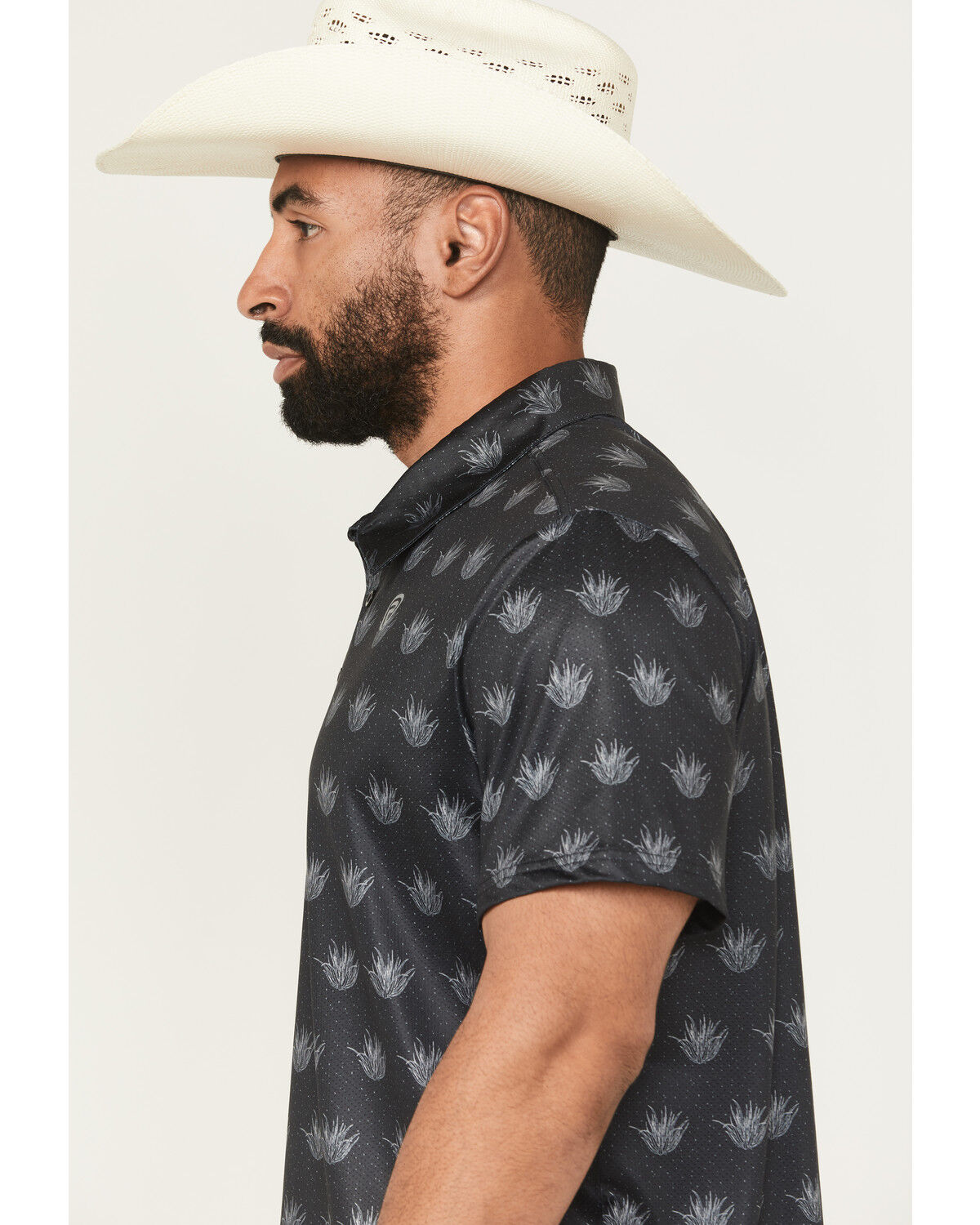 Image #2 - Rock & Roll Denim Men's Agave Print Short Sleeve Button-Down Stretch Polo, Black, hi-res