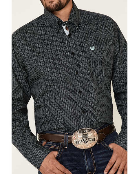 Image #3 - Cinch Men's Geo Print Button Long Sleeve Button Down Western Shirt , Black, hi-res