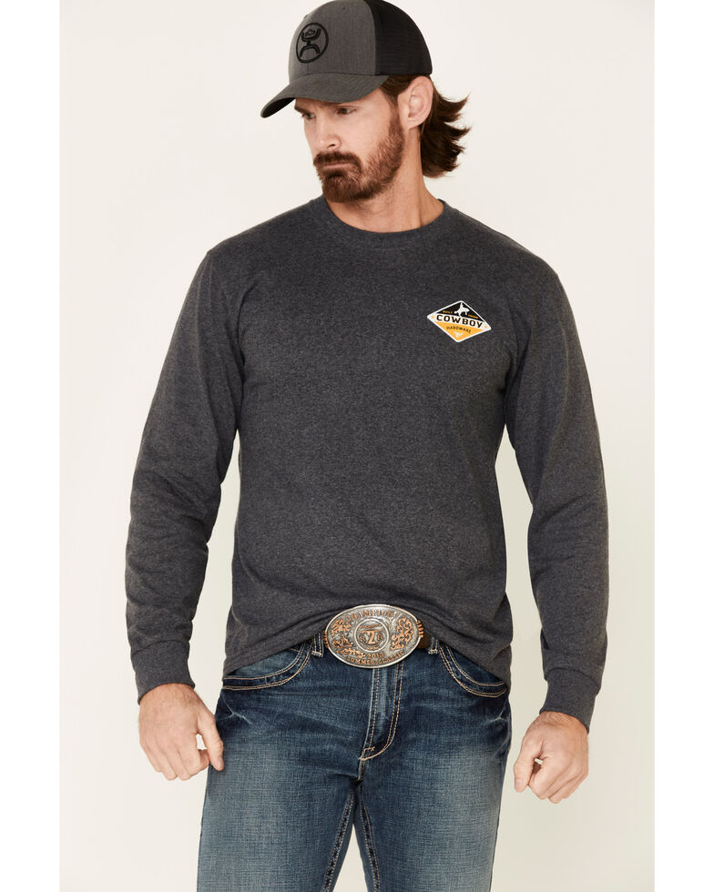 Cowboy Hardware Men's Charcoal Built Tough Graphic Long Sleeve T-Shirt , Grey, hi-res
